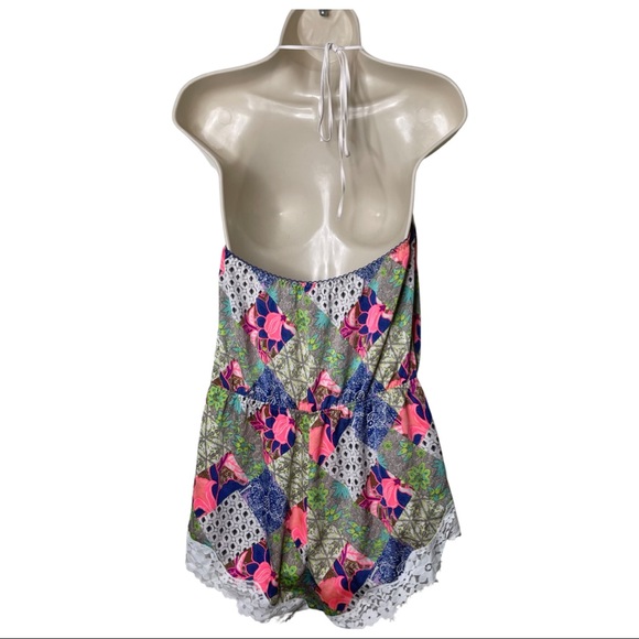 Rare Victoria’s secret Y2k Green Multi-Color Floral Lace slip on cami Romper M - Picture 3 of 9